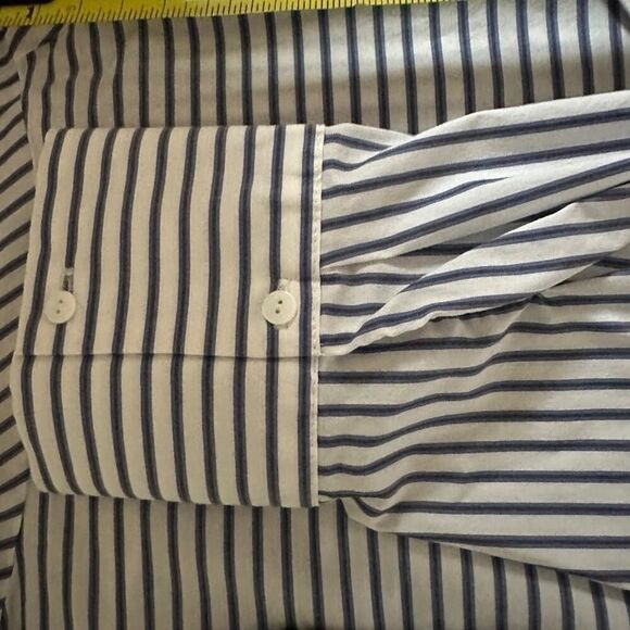 Zara blue and white striped contrast tweed long sleeved button down shirt NWOT M - Picture 10 of 13